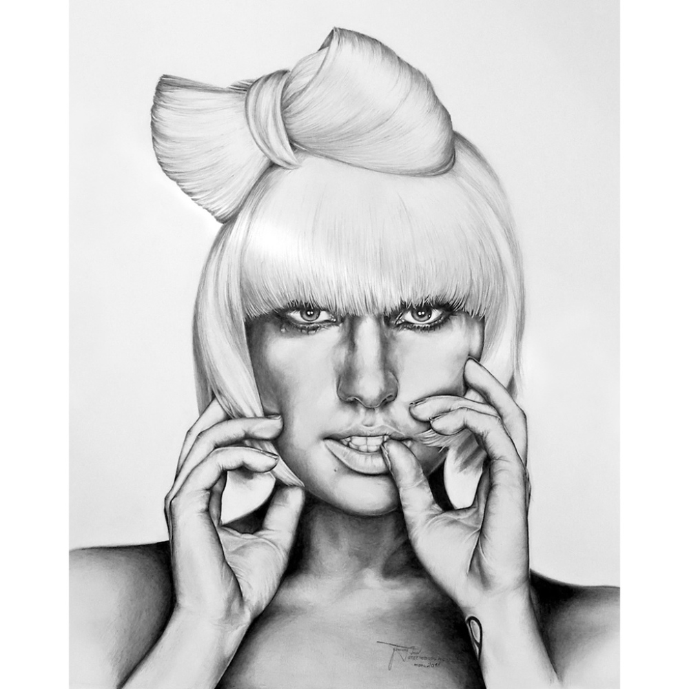 Hand Drawn Pencil Portrait of Lady Gaga